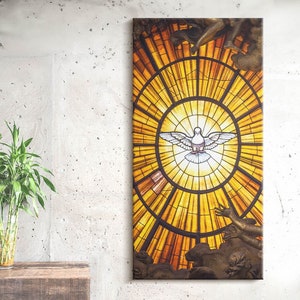 Stained glass window Holy Spirit Christian Wall Art, Brown Religious Canvas Art, Christian Canvas Painting, Christian Gifts