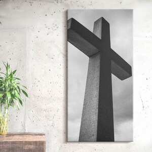 Stone cross and sky Christian Wall Decoration, Gray Christian Canvas Wall Art, Religious Canvas Painting, Christian Gifts