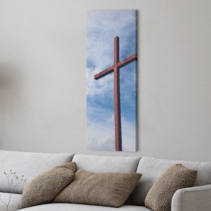 Heaven and the cross Christian Wall Art, Blue Religious Canvas Art, Christian Canvas Painting, Christian Gifts