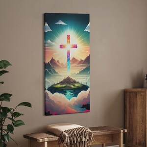 Christian cross motif Christian Wall Art, Green Religious Canvas Art, Christian Canvas Painting, Christian Gifts