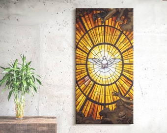 Stained glass window Holy Spirit Christian Wall Art, Brown Religious Canvas Art, Christian Canvas Painting, Christian Gifts