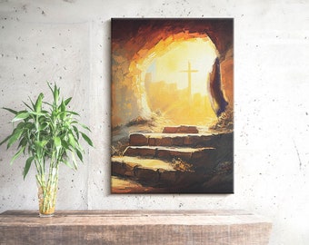 Das Grab des Herrn Ostern christliche Wanddekoration, braune christliche Leinwand Wandkunst, religiöse Leinwandmalerei, christliche Geschenke