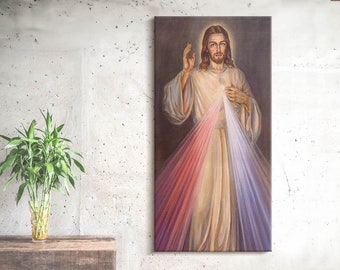 Barmherzigkeit Jesus die barmherzige christliche Wanddekoration, braune christliche Leinwand Wandkunst, religiöse Leinwandmalerei, christliche Geschenke