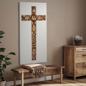 Cross drawing Christian Wall Art, Beige Religious Canvas Art, Christian Canvas Painting, Christian Gifts