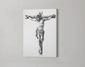 Jésus sur la croix, art mural chrétien crucifié, art religieux sur toile noir et blanc, peinture sur toile chrétienne, cadeaux chrétiens