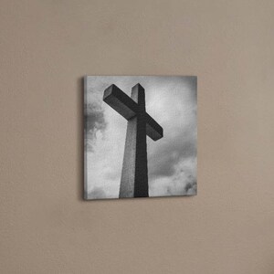 Stone cross and sky Christian Wall Decoration, Gray Christian Canvas Wall Art, Religious Canvas Painting, Christian Gifts