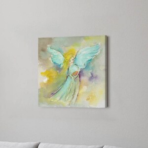 Watercolor Angel Christian Wall Decoration, Creamy Christian Canvas Wall Art, Religious Canvas Painting, Christian Gifts