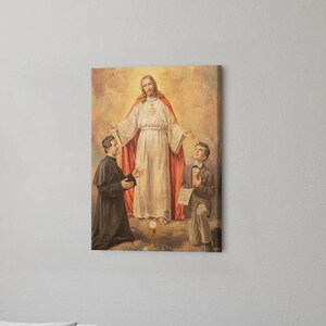 Jesus Christ with the Saints Christian Wall Decoration, Brown Christian Canvas Wall Art, Religious Canvas Painting, Christian Gifts