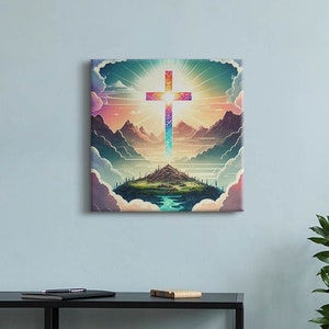 Christian cross motif Christian Wall Art, Green Religious Canvas Art, Christian Canvas Painting, Christian Gifts