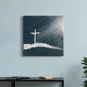 Christian Religious Cross Christian Wall Art, Blue Religious Canvas Art, Christian Canvas Painting, Christian Gifts