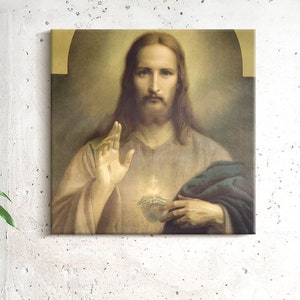 Jesus Christ Eucharist Christian Wall Decoration, Brown Christian Canvas Wall Art, Religious Canvas Painting, Religious Icon Art