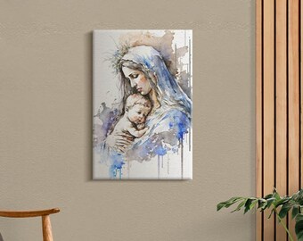 Jungfrau Maria mit Jesus christlichen Wanddekoration, weiße christliche Leinwand Wandkunst, religiöse Leinwandmalerei, religiöse Ikonenkunst