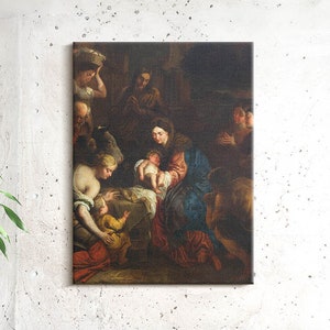 Shepherds in the cathedral Christian Wall Decoration, Brown Christian Canvas Wall Art, Religious Canvas Painting, Christian Gifts