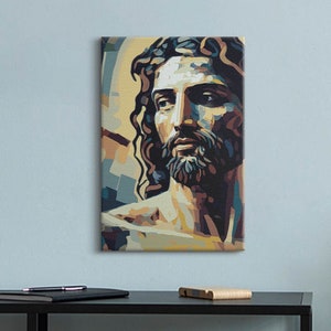Modern Portrait of Jesus Christian Wall Art, Creamy Religious Canvas Art, Christian Canvas Painting, Religious Icon Art