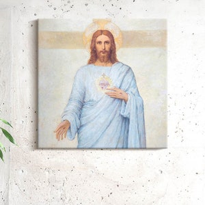 Portrait of Jesus Christ Christian Wall Art, Beige Religious Canvas Art, Christian Canvas Painting, Christian Gifts