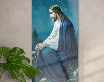 Prière de Jésus dans le jardin, oeuvre d'art murale chrétienne en verre, peinture religieuse sur verre, décoration murale chrétienne, art religieux des icônes