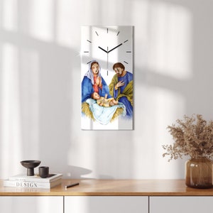 God&#39;s Family Rectangular Clock, Colorful Glass Wall Clock, Hanging Clock, Christian Home Decor, Minimalistic Clock