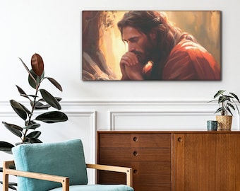 Jesus betet im Garten, christliche Wanddekoration, christliche Leinwandwandkunst, religiöse Leinwandmalerei, religiöse Ikonenkunst