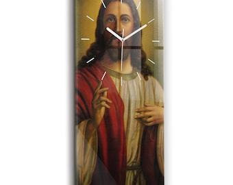 Jesus Christus rechteckige Uhr, braune rechteckige Uhr, Glasuhr, christliche Geschenke, Hängeuhr