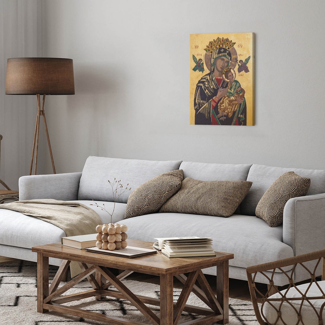 Our Lady of Perpetual Help Christian Wall Art, Yellow Religious Canvas ...