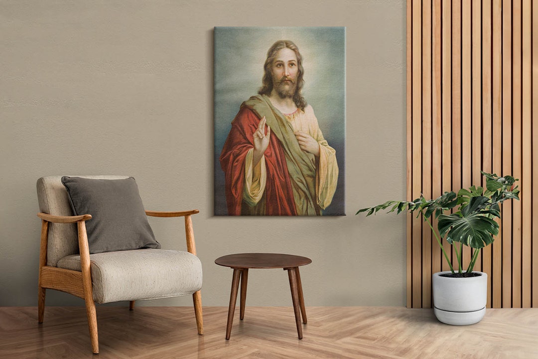 Portret of Jesus Christ Christian Wall Art, Gray Religious Canvas Art ...