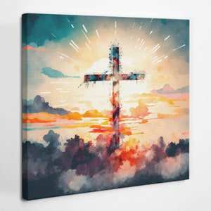 Cross in light Religious Christian Wall Art, Blue Religious Canvas Art, Christian Canvas Painting, Christian Wall Decor