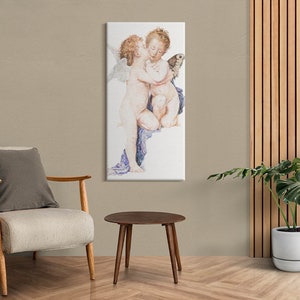 Cherubs Angels Christian Wall Decoration, Gray Christian Canvas Wall Art, Religious Canvas Painting, Religious Icon Art