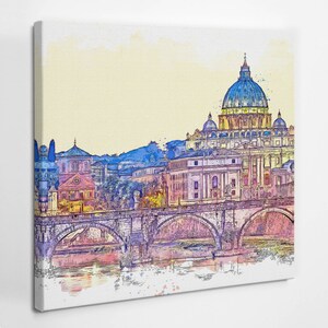 Watercolor of the Cathedral Christian Wall Decoration, Beige Christian Canvas Wall Art, Religious Canvas Painting, Religious Icon Art