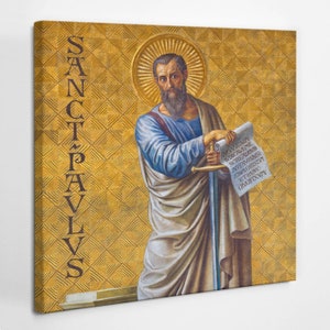 Fresco of Saint Paul the Apostle Christian Wall Decoration, Yellow Christian Canvas Wall Art, Religious Canvas Painting, Religious Icon Art