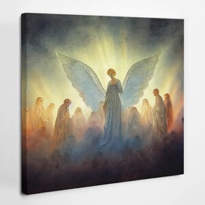 Angels Archangel Heaven Christian Wall Art, Gray Religious Canvas Art, Christian Canvas Painting, Christian Wall Decor