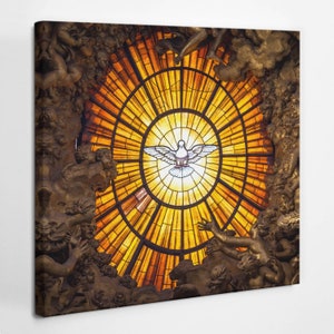 Stained glass window Holy Spirit Christian Wall Decoration, Brown Christian Canvas Wall Art, Religious Canvas Painting, Christian Gifts