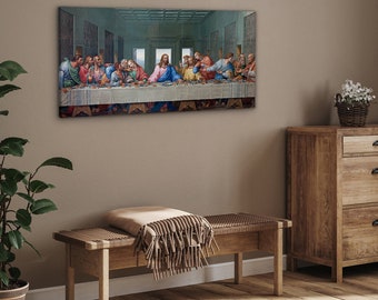 Letztes Abendmahl, Christliche Wanddekoration, Christliche Leinwand Wandkunst, Religiöse Leinwandmalerei, Religiöse Ikonenkunst