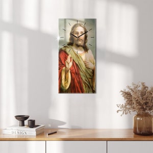 Portrait of Jesus Christ Rectangular Clock, Colorful Glass Wall Clock, Hanging Clock, Christian Home Decor, Minimalistic Clock
