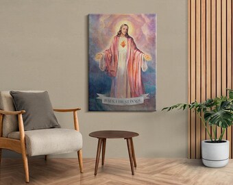 Jesus, ich vertraue dir, christliche Leinwandkunst, orangefarbene religiöse Leinwandkunst, christliche Leinwandmalerei, christliches Wanddekor