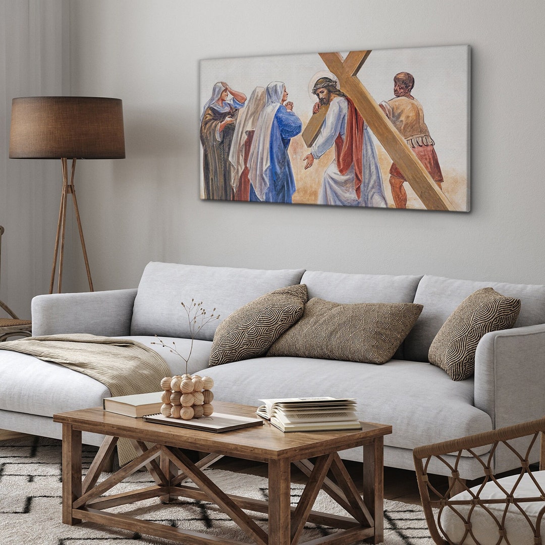 Jesus Carries the Cross, Christian Wall Decoration, Christian Canvas