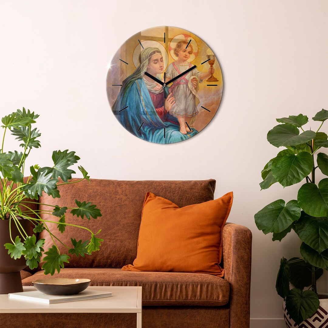 Mary Jesus Eucharist Tempered Glass Clock, Colorful Print Clock ...