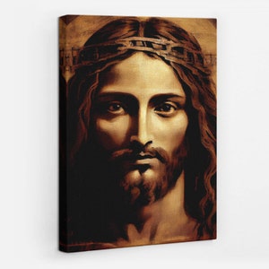 Portrait of Jesus Christian Wall Decoration, Brown Christian Canvas Wall Art, Religious Canvas Painting, Christian Gifts