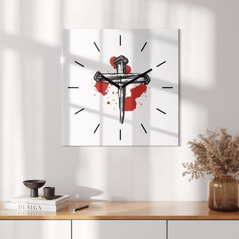 Illustration of the Cross Tempered Glass Clock, White Print Clock ...