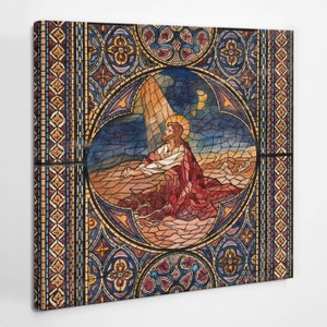 Stained glass window of Jesus Christian Wall Decoration, Multicolor Christian Canvas Wall Art, Religious Canvas Painting, Religious Icon Art