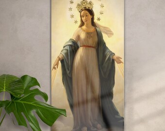 Mutter Gottes Königin des Himmels, Religiöse Glaskunst, Christliche Glasmalerei, Christliche Wandkunst, Christliche Wanddekoration