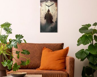Jesus Christus im Himmel Rechteckige Uhr, Beige Glaswanduhr, Hängeuhr, Christliche Wohnkultur, minimalistische Uhr