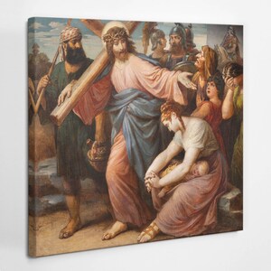 Jesus meets the women of Jerusalem Christian Wall Art, Brown Religious Canvas Art, Christian Canvas Painting, Christian Gifts