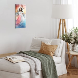 Portrait of Jesus Christ Rectangular Clock, Colorful Glass Wall Clock, Hanging Clock, Christian Home Decor, Minimalistic Clock