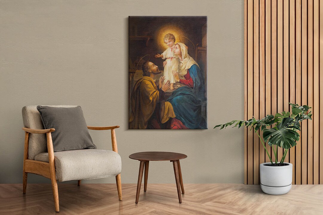 Holy Family With Jesus Christian Wall Art, Brown Religious Canvas Art ...