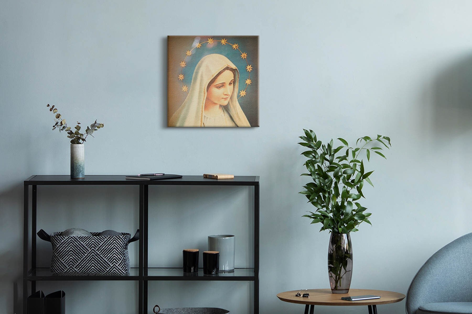 聖母マリアの肖像画 キリスト教の壁飾り、茶色のキリスト教キャンバス