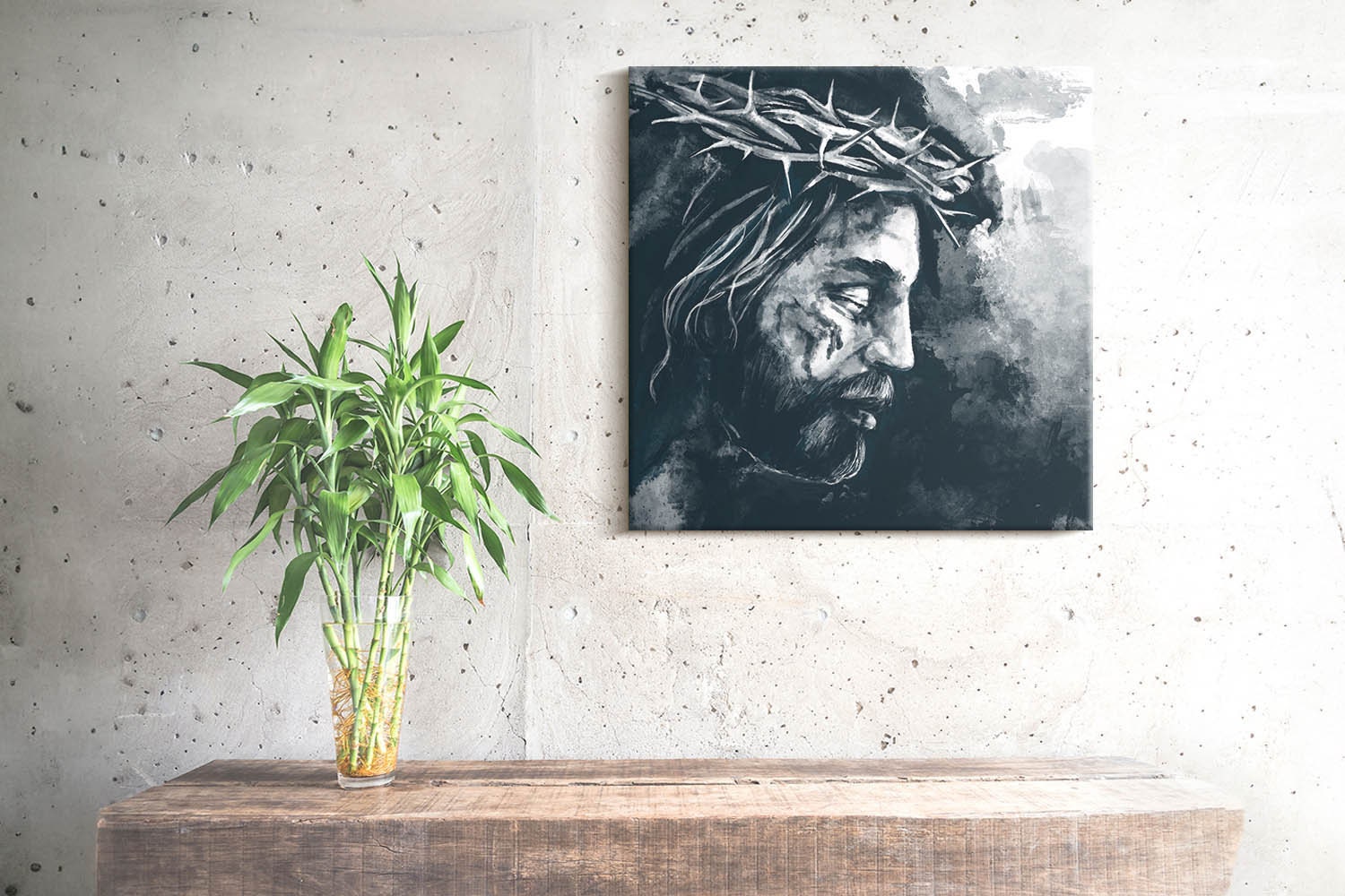 カルバリーの十字架上のイエスのキリスト教の壁装飾、灰色のキリスト教