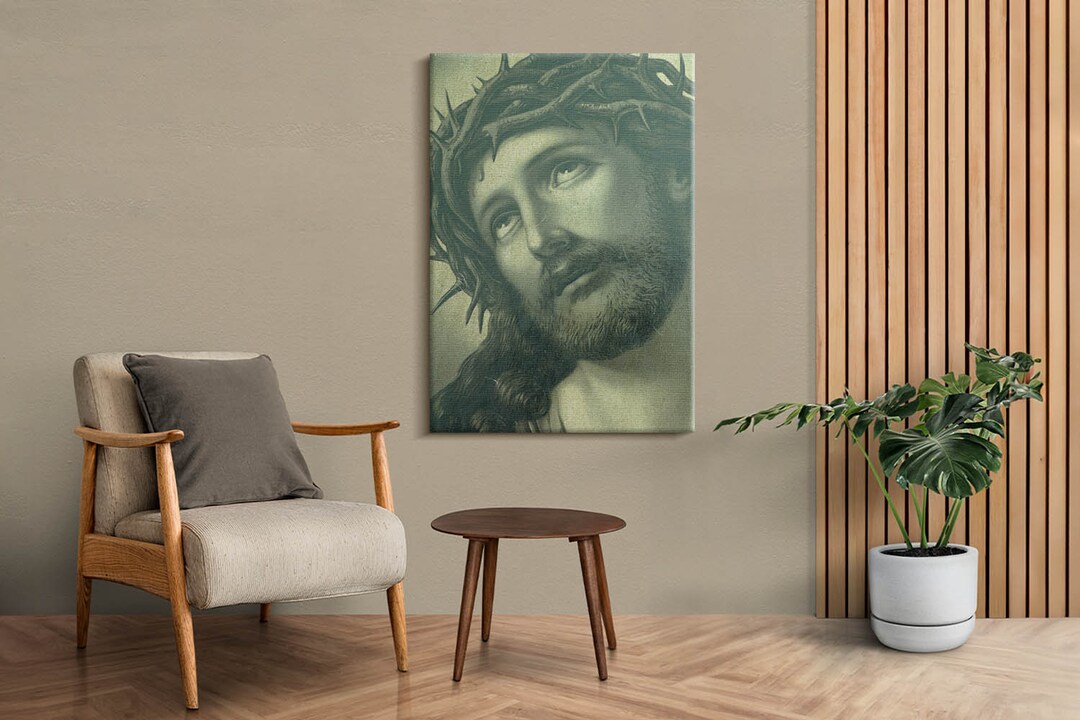 Jesus Wearing the Crown of Thorns Christian Wall Decoration, Green ...