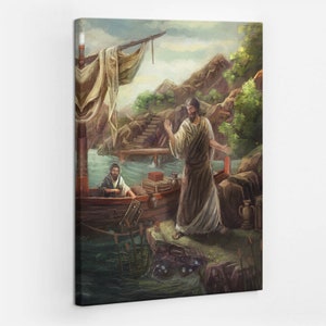 Jesus calls the apostles Christian Wall Decoration, Multicolor Christian Canvas Wall Art, Religious Canvas Painting, Religious Icon Art