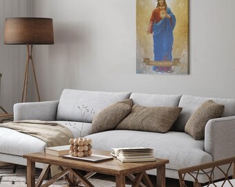 Jesus ich vertraue dir Kunst, christliche Wanddekoration, orangefarbene christliche Leinwand Wandkunst, religiöse Leinwandmalerei, religiöse Ikonenkunst