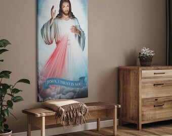 Jesus, ich vertraue dir, Wanddekoration, Blaue Christliche Leinwand Wandkunst, Religiöse Leinwand Malerei, Christliche Geschenke